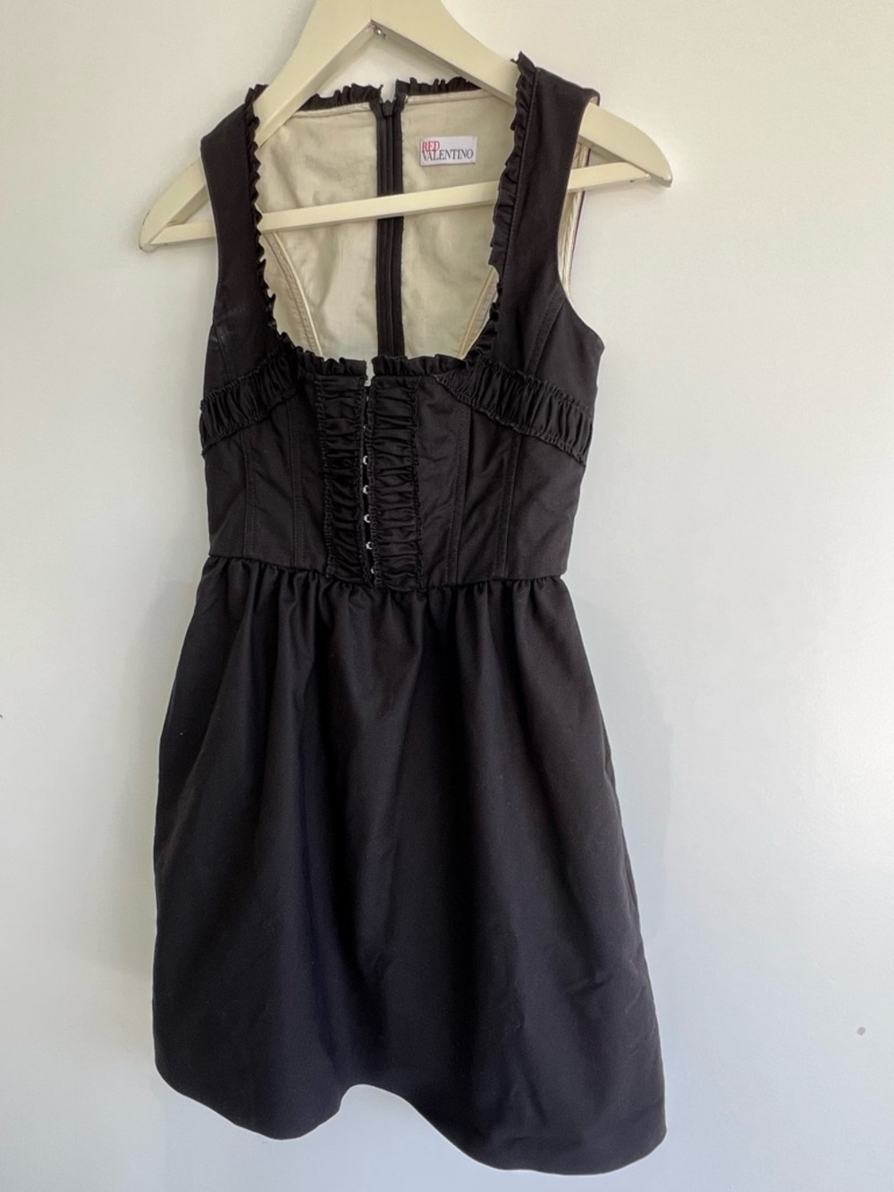 RED Valentino Black Corset Mini Dress Ruched Bust Designer Fit & Flare Pockets S - Picture 4 of 16